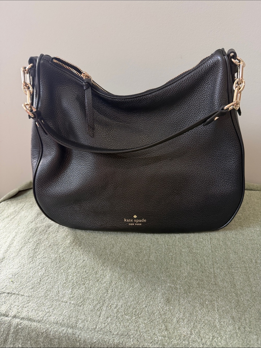 kate spade Black Pebbled Leather Shoulder Bag with Gold Hardware